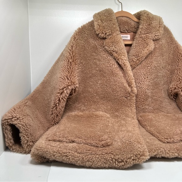 Yves Salomon Mateo Shearling Bomber Jacket Tan Size 42 US 4 100% Lamb Wool - Picture 2 of 10